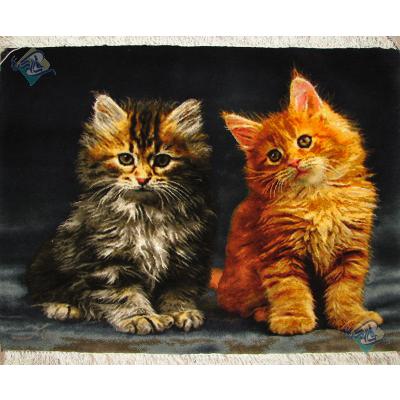 Tableau Carpet Handwoven Tabriz Two touching cats Design