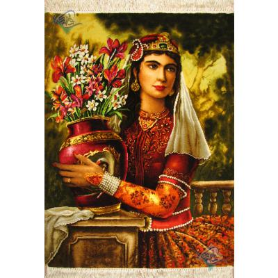 Tableau Carpet Handwoven Tabriz Qajar girl  Design