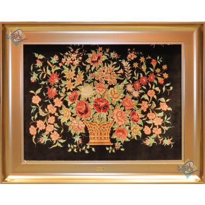 Tableau Carpet Handwoven Qom Flower basket Design all Silk